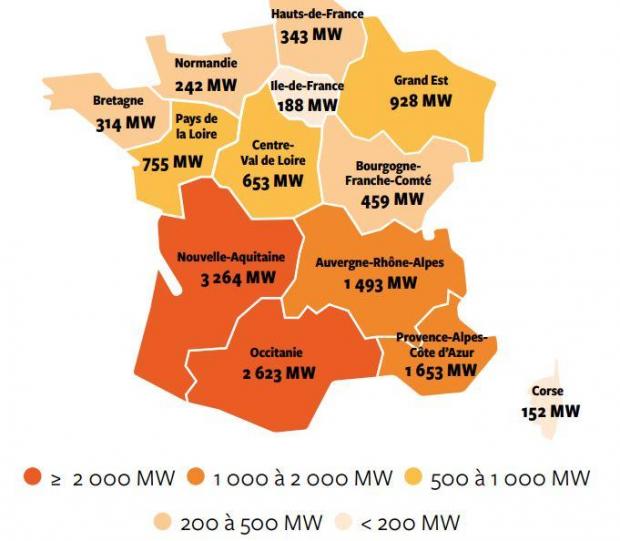 Puissance solaire installee par region au 31 decembre 2021